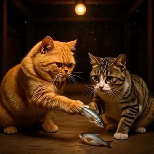 Orange Cat vs Tabby: Who Gets the Fish? #catvideos #funny #pets #ai #orangecat #funny