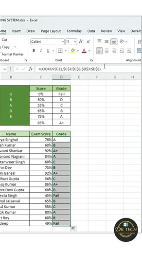 How to calculate grade according to the score in excel | lookup function in exel💯🚀 #excelshorts #everyonehighlightsfollowerseveryonehighlightsfollowerseveryone #followerseveryonehighlights #highlightsfollowerseveryone #highlightsシ゚ #MicrosoftCopilot #explorereels #msexceltutorials #excelshortcutkeys #msexceltricks #fbshorts #Microsoft365 #Microsoft #viralreelschallenge #trendingnow #dktechcomputergyan | DK TECH Computer GYAN