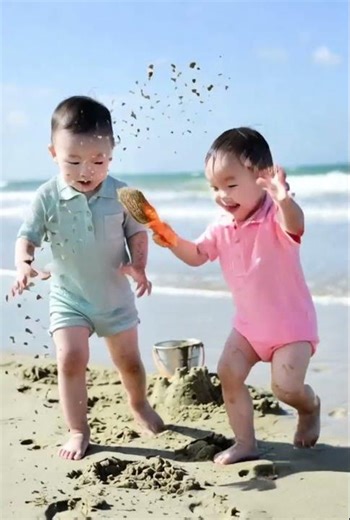 Twin Toddlers’ Sunny Beach Adventure