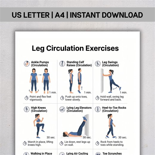 Leg Circulation Exercises PDF, Poor Circulation Relief, Leg Blood Flow Workout, Seated Leg Exercises Chart, Instant Download - Etsy