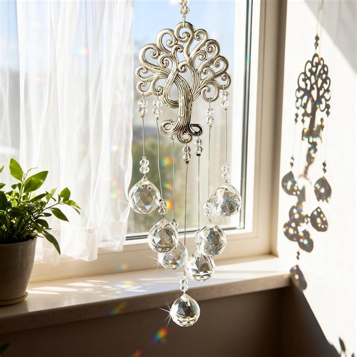 Tree of Life Crystal Suncatcher, Hanging Prism Window Decor, Rainbow Maker, Boho Spiritual Home Ornament, Gift for Her - Etsy