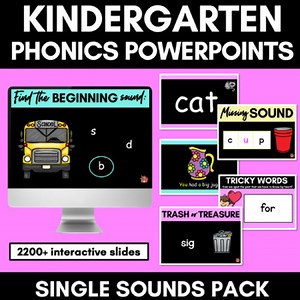 Kindergarten Phonics PowerPoints Bundle - Single Sounds - CVC CCVC CVCC Words