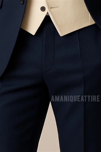 Men's Navy Blue and Cream Three Piece Suit | Custom Tailored Formal Wear - Etsy