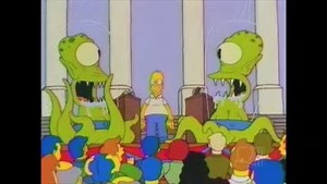 It's a two-party system. You have to vote for one of us! (S8 E1: Treehouse of Horror VII - Citizen Kang) #DrZWeekOfHorror | Dr Zaius