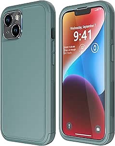 Diverbox for iPhone 14 Case [Shockproof] [Dropproof] [Tempered Glass Screen + Camera Lens Protector],Heavy Duty Protection Phone Case Cover for Apple iPhone 14 (Pine Green)