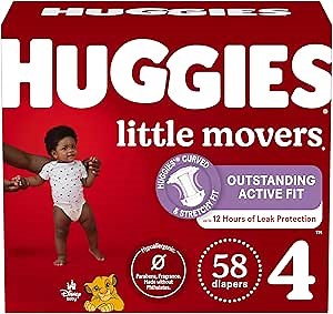 Huggies Size 4 Diapers, Little Movers Baby Diapers, Size 4 (22-37 lbs), 58 Count