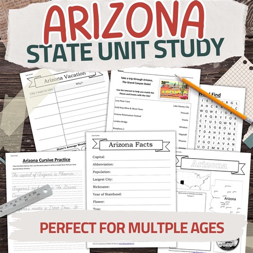 Arizona State Worksheet Pack: Printable Geography and History Unit Study Kit - Etsy