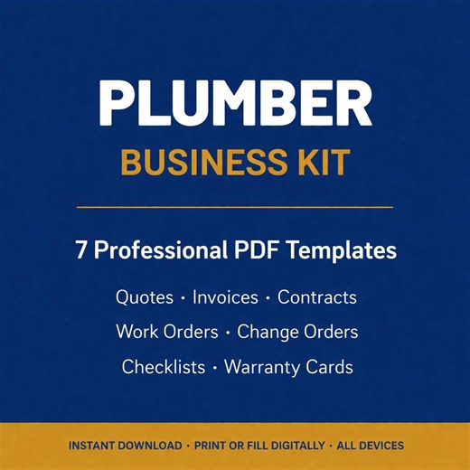 Plumber Business Kit | 7 Professional PDF Templates | Quote Invoice Contract Work Order Forms - Etsy