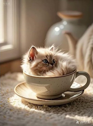 Tea-Cup Kitten Snuggles! ティーカップ子猫のほっこり｜茶杯裡的暖萌貓 #CuteCat #Tiny #cat #kitten #catlovers #aivideo