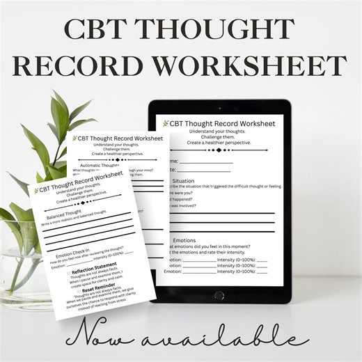 CBT Thought Record Worksheet | Cognitive Behavioral Therapy Journal| Anxiety Thought Log | Therapy Tool | Mental Health Printable PDF - Etsy