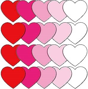 Whaline Valentine's Day Heart Cutouts 5.9 Inch Gradient Pink Red White Heart Cut-Outs Sweet Bulletin Board Decor with Glue Points for Love and Peace School Classroom DIY Craft Decor, 45Pcs