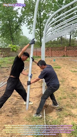 Watch Skilled Builders Erect Galvanized Steel Hoop Frames for a Modern Livestock Greenhouse! 🌾🏗️↓