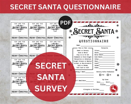 Secret Santa Questionnaire Printable for Coworkers, Office Xmas Party Gift Exchange - A4 Christmas Wishlist Survey - Etsy