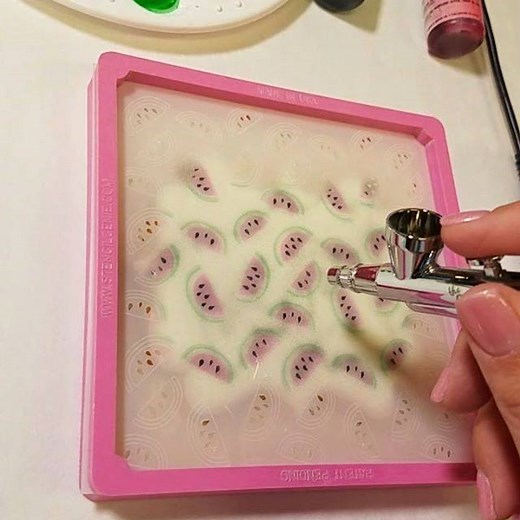 68K views · 851 reactions | The Cookie Countess airbrush system is only $99 (plus free shipping) through Friday on www.flourboxbakery.com! Watch this quick video on how to make a cute watermelon background on a cookie! I'm using @chefmaster airbrush colors, the stencil genie from the @creativecookier, and the 3 pc watermelon set from @killerzebras ALL available on www.flourboxbakery.com. | The Flour Box | Facebook
