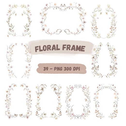 Boho Floral Frame PNG Bundle, Neutral Watercolor Wedding Frames, Bridal Shower PNG, Botanical Oval & Rectangle Clipart - Etsy