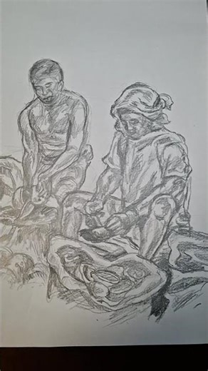 Easy Pencil Drawing of Coconut Farmers #art #pencildrawing
