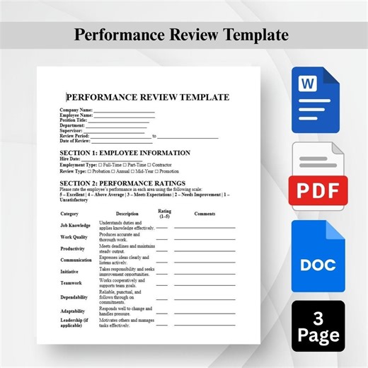 Leistungsbeurteilung Vorlage | Mitarbeiter Bewertungsbogen | Bearbeitbares Word-PDF | Personalbeurteilungsbogen | hr - Etsy Österreich
