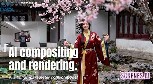 A controllable diffusion solution based on a 3-billion-parameter control model, unaffected by camera movement, shake, or occlusion, enabling one-click image rendering and compositing based on webcam input.