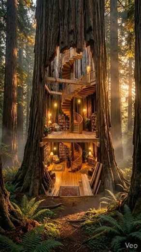 Transforming a Massive Hollow Redwood Into a Secret Three Story Library Retreat