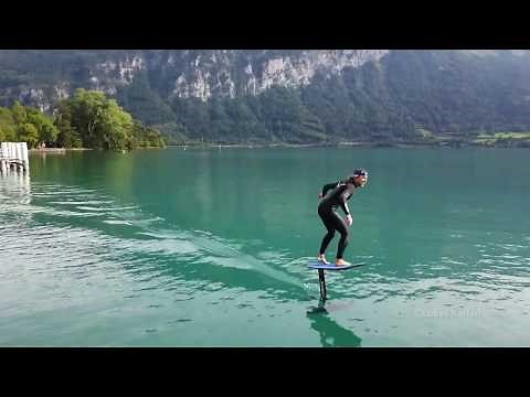 Foil pumping Hydrofoil surfing Session on the lake Thun