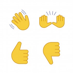 Hand gesture emojis color icons set. Hello, goodbye, stop, good job,...