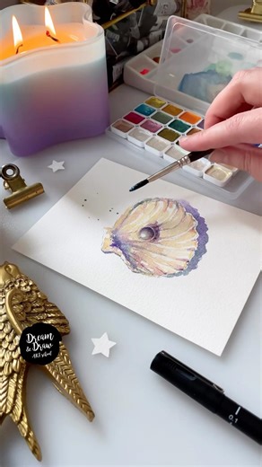 🐚✨ Draw a Shell with a Pearl using Shimmering Paints