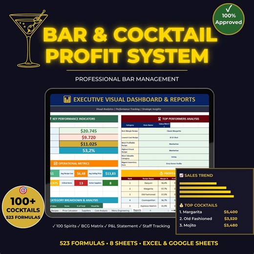 Bar Inventory Spreadsheet Excel | Liquor Tracker, Cocktail Cost Calculator, Bar Management Template, Pour Cost | Google Sheets Template - Etsy