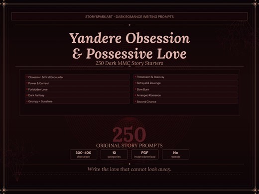 Dark Romance Writing Prompts: Yandere Obsession, Possessive Love Story Starters (PDF) - Etsy