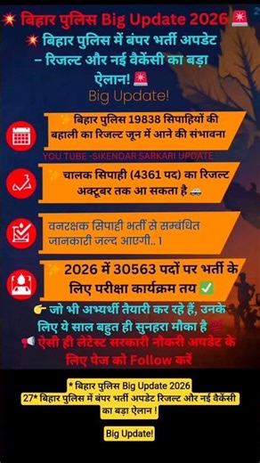 बिहार पुलिस Big Update 2026-27 बिहार पुलिस में बंपर भर्ती अपडेट रिजल्ट और नई वैकेंसी का बड़ा ऐलान!