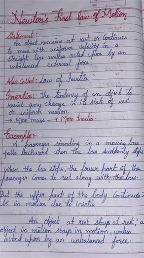 Newton’s First Law of Motion | Class 9 Physics Handwritten Notes