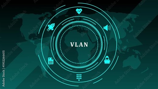 Virtual Local Area Network V L A N Technology Concept with and Map in Background for Business Finance and Networking Applications.4k video