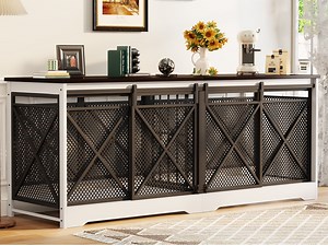 78 inch Double Dog Crate Furniture for 2 Dogs Lager Dog Wooden Crate Kennel table with Removable Divider Indoor Dog House for Small Medium Large Extra Large Size White
