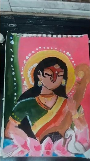 Abstract painting of saraswati devi ✨️🌸 #shorts #art #DrawingwithAnanya