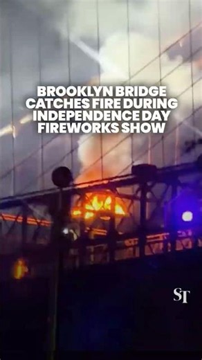 New York’s Brooklyn Bridge catches fire during US Independence Day fireworks display