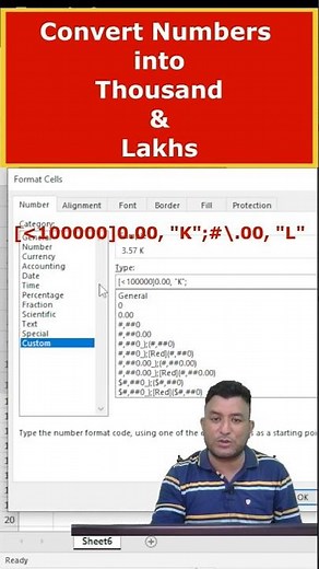 How to convert numbers into Thousand and Lakhs in excel using custom format ?#Shorts #exceltips