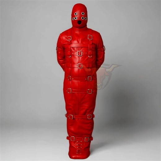 Red Leather Bondage Sleep Sack Suit Full Body Restraint Costume Unisex Cosplay