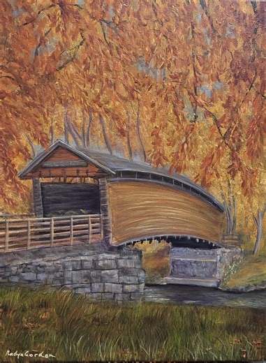 Covered Bridge Fall Landscape Painting – Original Acrylic Art, 12x16" - Etsy
