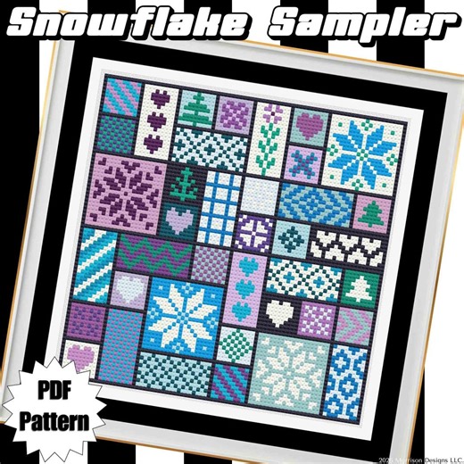 Winter Quilt Cross Stitch Pattern | Snowflake Sampler PDF | Nordic Patchwork Design | Modern Folk Embroidery - Etsy