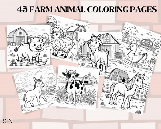 45 Animal Coloring Pages | Farm Animals | Home School Activity | Horses Cow Pigs Chicken Bunny Barnyard | Instant Download & Print - Etsy