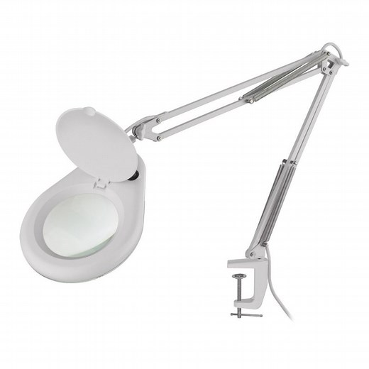 Lámpara LED con lupa (5x) y brazo articulado, blanca St