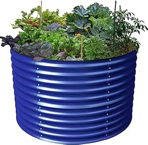 Olle 32" Tall, Galvanized Raised Garden Bed for Flower Round Galvanized Planter Raised Bed Metal Raised Planter Bed, Urban Vegetable Garden Planters, Cobalt Blue