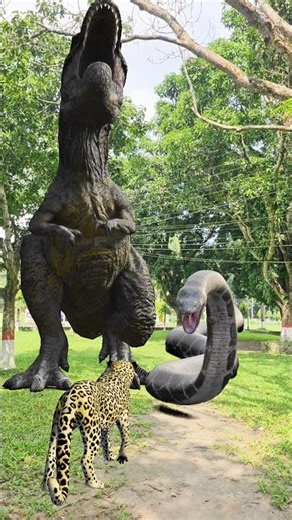 Snake vs Leopard vs Dinosaur The Oddest Trio Ever Filmed #shorts #dinosaur #snake #leopard #trending