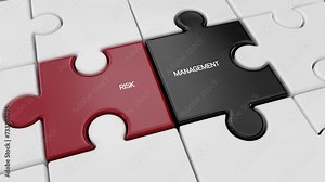 Risk Management puzzle. Business risk assessment. Falling down shaking puzzle. Shake up the Risk Management.Red black white colors. Stock Video