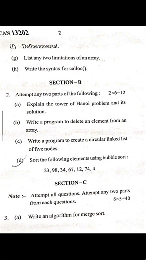 #datastructures #usingc #questionpaper #bca #cprogrammingquestions #cprogramming #bbdu #semexam #sem