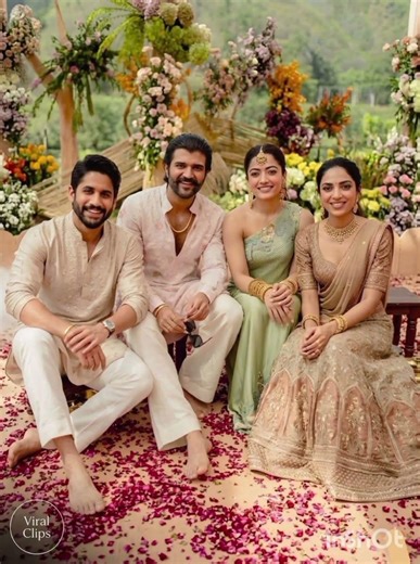 Naga Chaitanya and Wife Shobitha With VijayDeverakonda and Rashmika MandhanaNote This is Ai Generate