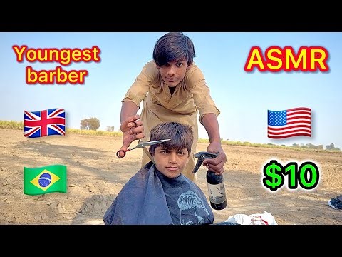 ASMR youngest barber 💈 in the world ASMR fast haircut $10