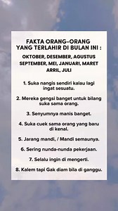 Mitos/Fakta orang-orang yang lahir di bulan berikut ini. 😇#reels #fyp #viral #fakta #tanggallahir #bulan #tanda #ciri #kehidupan #sifat #karakter #reelsviral #reelsfyp #info #fbpro #jangkauan | Farida Dila