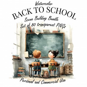 Back to School Clipart Bundle - 80 Pngs - Watercolor Classroom & Kids Scene Builder - Transparent Background - Commercial Use - Etsy