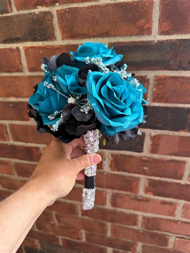 Black & Teal Bouquet / Prom-homecoming Flowers - Etsy