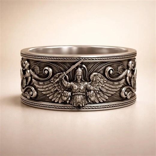 Handmade Sterling Silver Archangel Michael Ring, Christian Protection Jewelry - Etsy